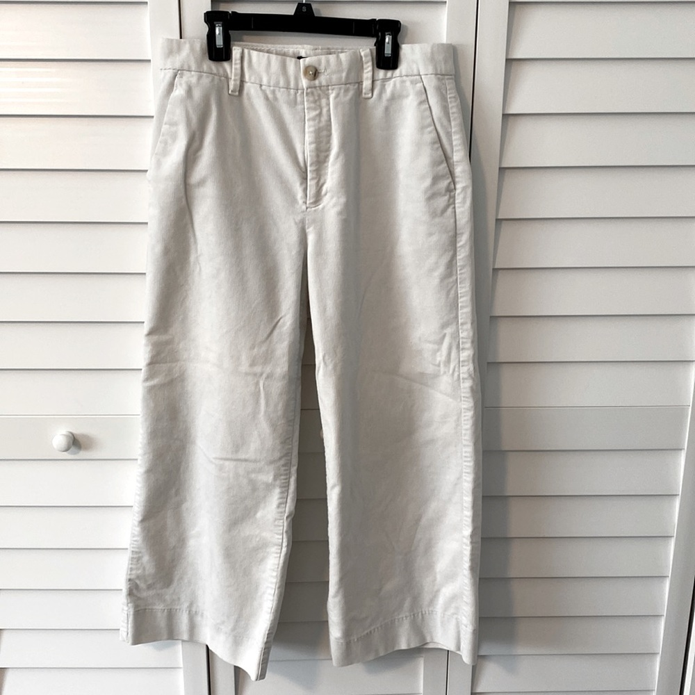 White Wide Leg Cropped Corduroy Pants